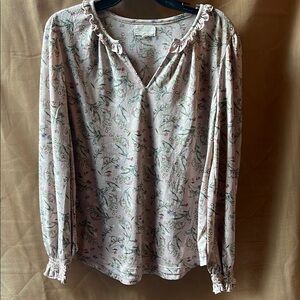 MELLODAY Silver Ruffled Long Sleeve Blouse